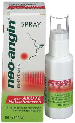 NEO-ANGIN Benzydamin Spray gegen akute Halsschmer.